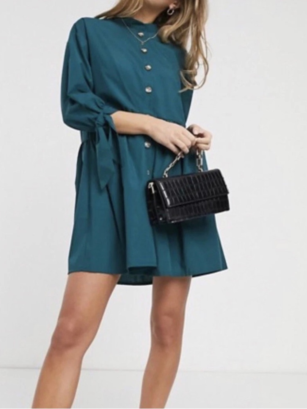 ASOS hunter green button front mini smock dress 6